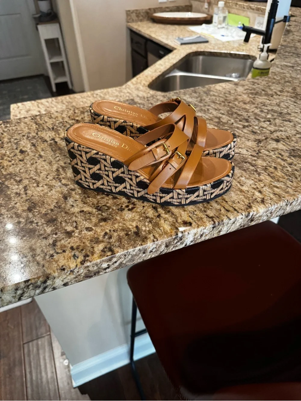 Woven Raffia Platform Wedge Sandals - Tan